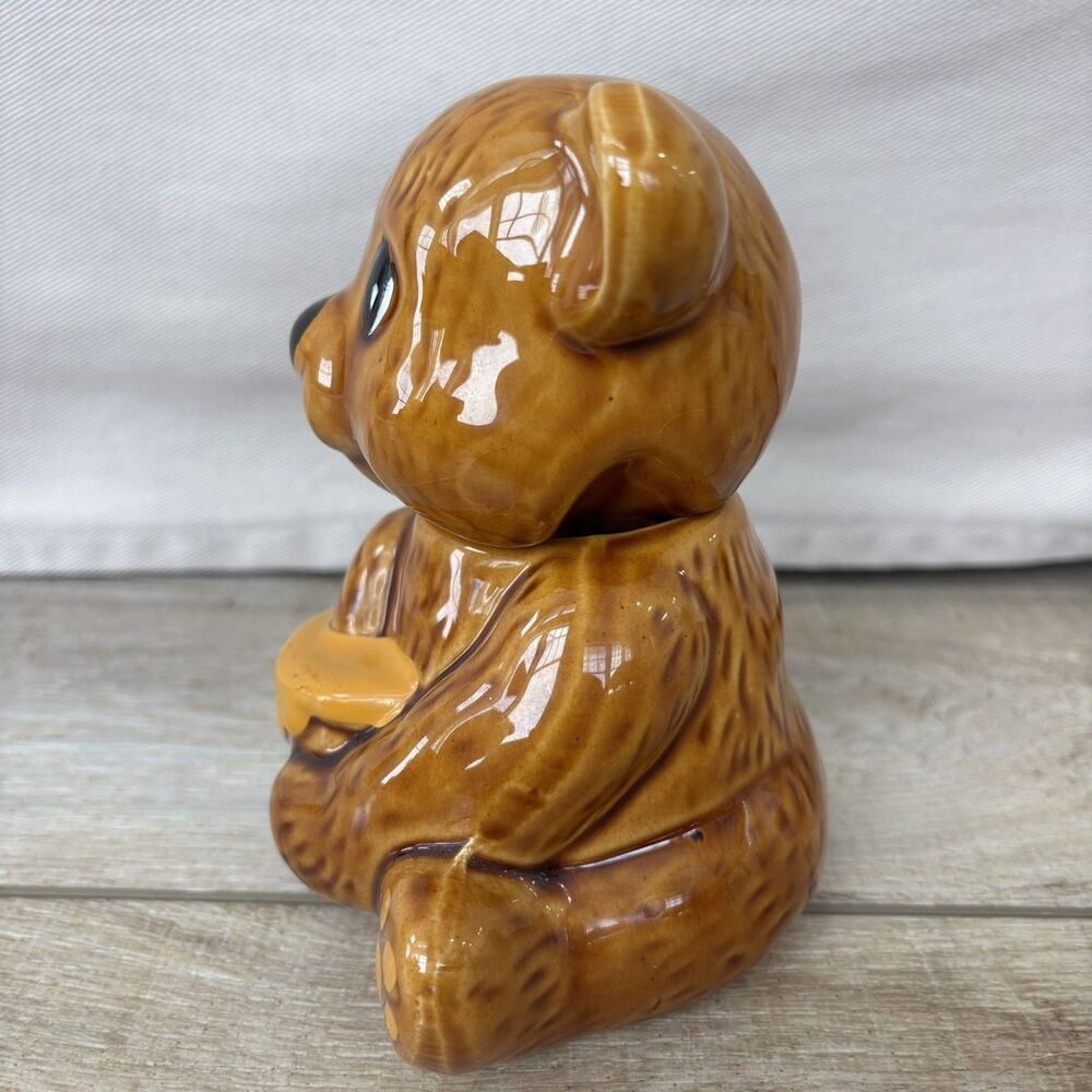 Vintage Ceramic Honey Bear Lidded Jar Brown Kitsch Taiwan Woodland Cottagecore - Picture 2 of 11